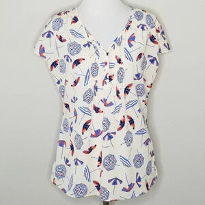 Talbots Umbrella Print Short Sleeve Blouse S